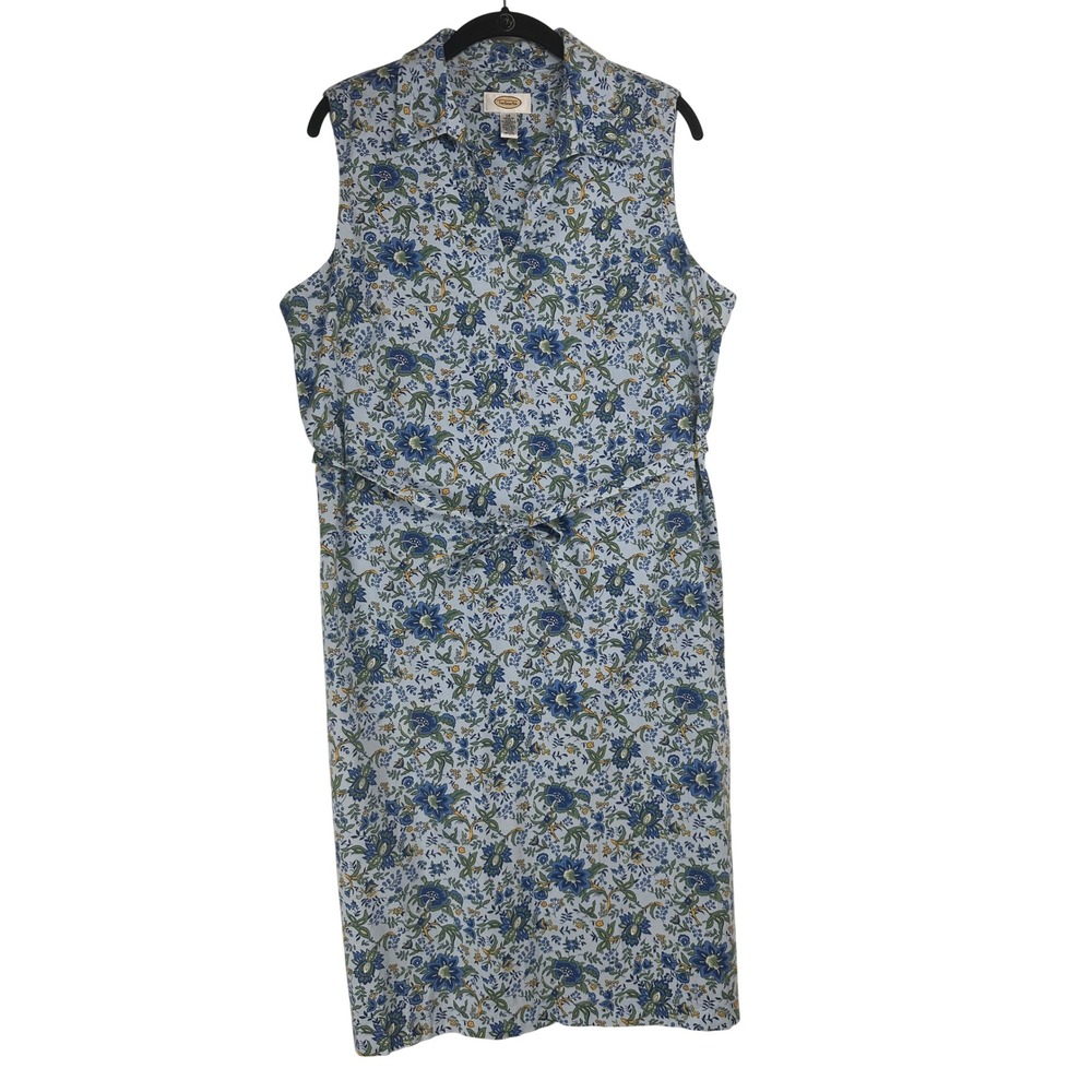 Talbots Blue Floral Chintz Belted Dress Size 16 Brunch Summer Garden Party